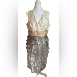Adrianna Papell Occasions Size 14 Sage Green Ruffles Tan and Cream Color…